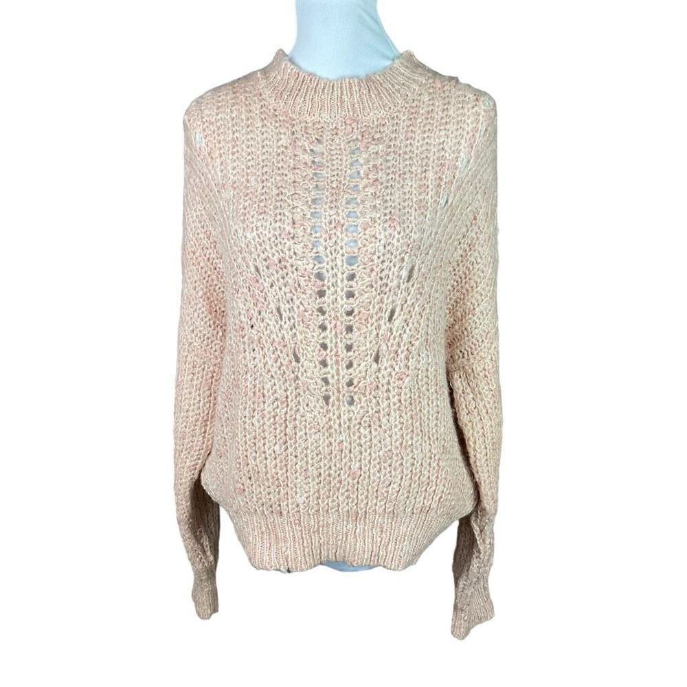 Topshop Sweater Chunky Eyelet Knit Pink Cream Funnel Neck Women Size 12